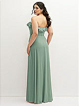 Rear View Thumbnail - Seagrass Tiered Ruffle Neck Strapless Maxi Dress with Front Slit