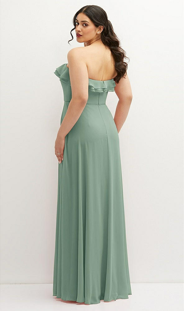 Back View - Seagrass Tiered Ruffle Neck Strapless Maxi Dress with Front Slit