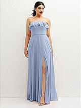 Front View Thumbnail - Sky Blue Tiered Ruffle Neck Strapless Maxi Dress with Front Slit