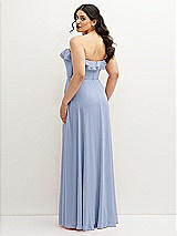 Rear View Thumbnail - Sky Blue Tiered Ruffle Neck Strapless Maxi Dress with Front Slit