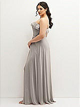 Side View Thumbnail - Taupe Tiered Ruffle Neck Strapless Maxi Dress with Front Slit