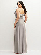 Rear View Thumbnail - Taupe Tiered Ruffle Neck Strapless Maxi Dress with Front Slit