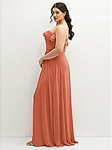 Side View Thumbnail - Terracotta Copper Tiered Ruffle Neck Strapless Maxi Dress with Front Slit