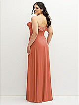 Rear View Thumbnail - Terracotta Copper Tiered Ruffle Neck Strapless Maxi Dress with Front Slit