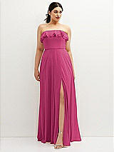 Front View Thumbnail - Tea Rose Tiered Ruffle Neck Strapless Maxi Dress with Front Slit