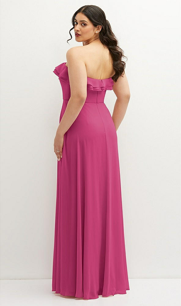 Back View - Tea Rose Tiered Ruffle Neck Strapless Maxi Dress with Front Slit