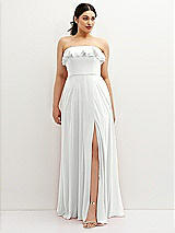 Front View Thumbnail - White Tiered Ruffle Neck Strapless Maxi Dress with Front Slit