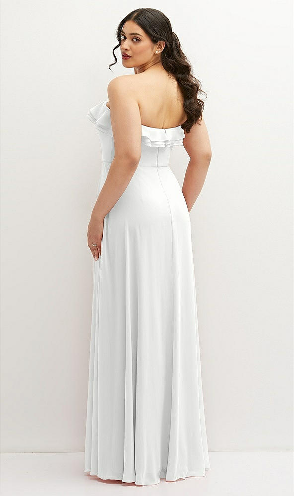 Back View - White Tiered Ruffle Neck Strapless Maxi Dress with Front Slit