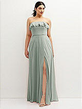 Front View Thumbnail - Willow Green Tiered Ruffle Neck Strapless Maxi Dress with Front Slit