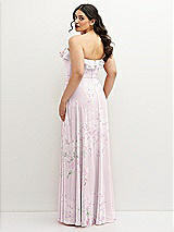 Rear View Thumbnail - Watercolor Print Tiered Ruffle Neck Strapless Maxi Dress with Front Slit