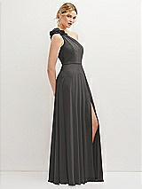 Side View Thumbnail - Caviar Gray Handworked Flower Trimmed One-Shoulder Chiffon Maxi Dress