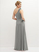 Rear View Thumbnail - Chelsea Gray Handworked Flower Trimmed One-Shoulder Chiffon Maxi Dress