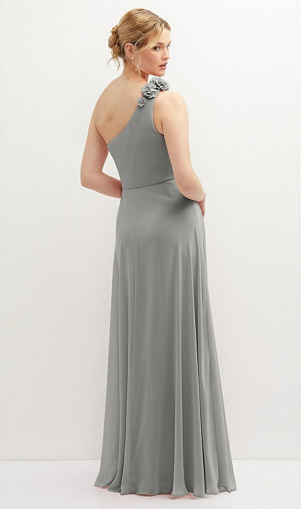 Back View - Chelsea Gray Handworked Flower Trimmed One-Shoulder Chiffon Maxi Dress
