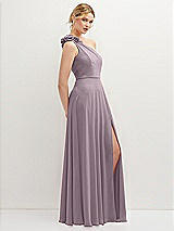 Side View Thumbnail - Lilac Dusk Handworked Flower Trimmed One-Shoulder Chiffon Maxi Dress