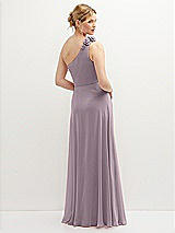 Rear View Thumbnail - Lilac Dusk Handworked Flower Trimmed One-Shoulder Chiffon Maxi Dress
