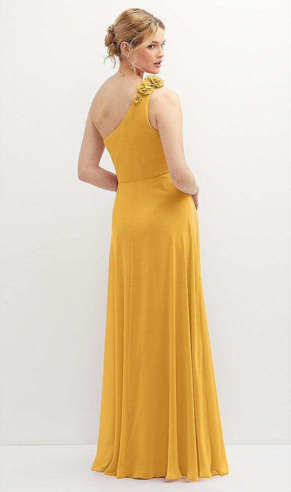 Back View - NYC Yellow Handworked Flower Trimmed One-Shoulder Chiffon Maxi Dress