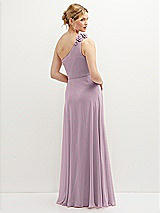 Rear View Thumbnail - Suede Rose Handworked Flower Trimmed One-Shoulder Chiffon Maxi Dress