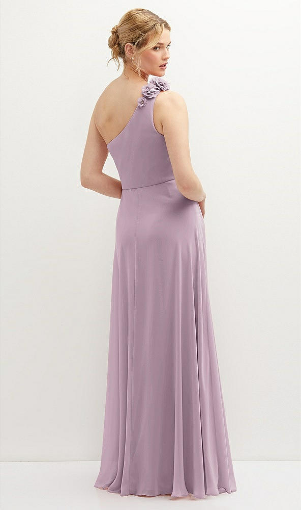 Back View - Suede Rose Handworked Flower Trimmed One-Shoulder Chiffon Maxi Dress
