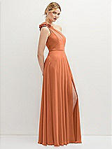 Side View Thumbnail - Sweet Melon Handworked Flower Trimmed One-Shoulder Chiffon Maxi Dress