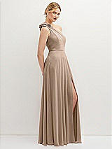Side View Thumbnail - Topaz Handworked Flower Trimmed One-Shoulder Chiffon Maxi Dress