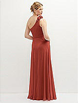 Rear View Thumbnail - Amber Sunset Handworked Flower Trimmed One-Shoulder Chiffon Maxi Dress