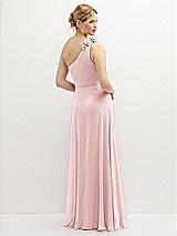 Rear View Thumbnail - Ballet Pink Handworked Flower Trimmed One-Shoulder Chiffon Maxi Dress