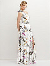 Side View Thumbnail - Butterfly Botanica Ivory Handworked Flower Trimmed One-Shoulder Chiffon Maxi Dress