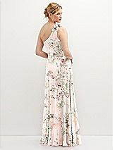 Rear View Thumbnail - Blush Garden Handworked Flower Trimmed One-Shoulder Chiffon Maxi Dress
