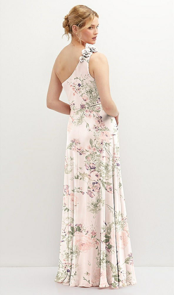 Back View - Blush Garden Handworked Flower Trimmed One-Shoulder Chiffon Maxi Dress