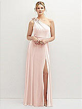 Front View Thumbnail - Blush Handworked Flower Trimmed One-Shoulder Chiffon Maxi Dress