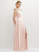 Side View Thumbnail - Blush Handworked Flower Trimmed One-Shoulder Chiffon Maxi Dress