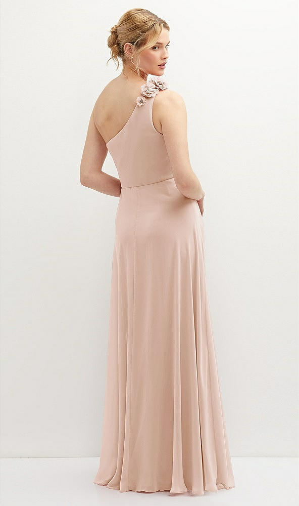 Back View - Cameo Handworked Flower Trimmed One-Shoulder Chiffon Maxi Dress
