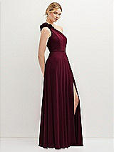 Side View Thumbnail - Cabernet Handworked Flower Trimmed One-Shoulder Chiffon Maxi Dress