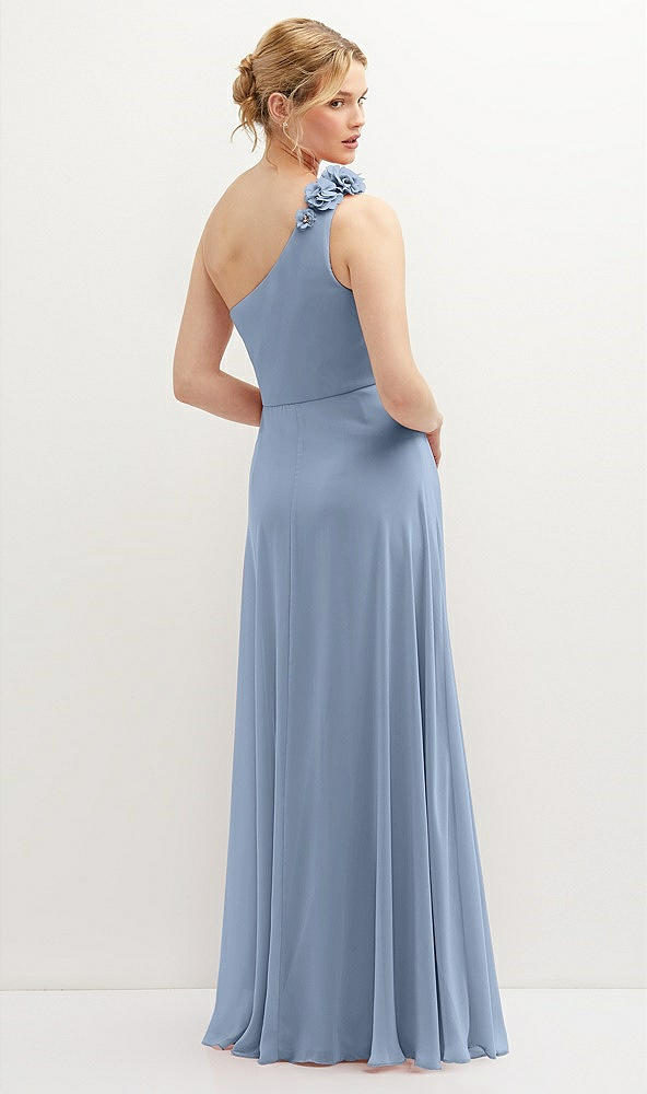 Back View - Cloudy Handworked Flower Trimmed One-Shoulder Chiffon Maxi Dress