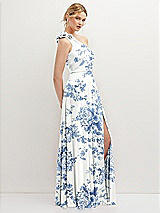 Side View Thumbnail - Cottage Rose Dusk Blue Handworked Flower Trimmed One-Shoulder Chiffon Maxi Dress