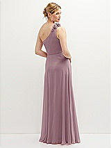 Rear View Thumbnail - Dusty Rose Handworked Flower Trimmed One-Shoulder Chiffon Maxi Dress