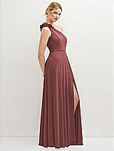 Side View Thumbnail - English Rose Handworked Flower Trimmed One-Shoulder Chiffon Maxi Dress