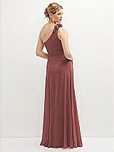 Rear View Thumbnail - English Rose Handworked Flower Trimmed One-Shoulder Chiffon Maxi Dress