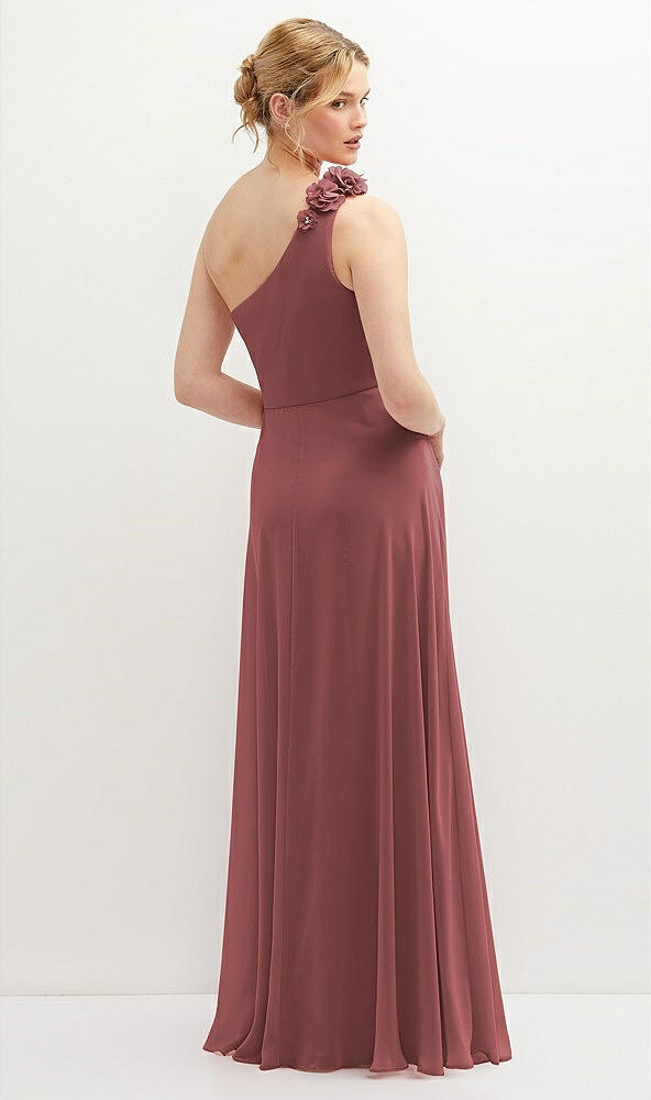 Back View - English Rose Handworked Flower Trimmed One-Shoulder Chiffon Maxi Dress