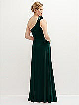 Rear View Thumbnail - Evergreen Handworked Flower Trimmed One-Shoulder Chiffon Maxi Dress