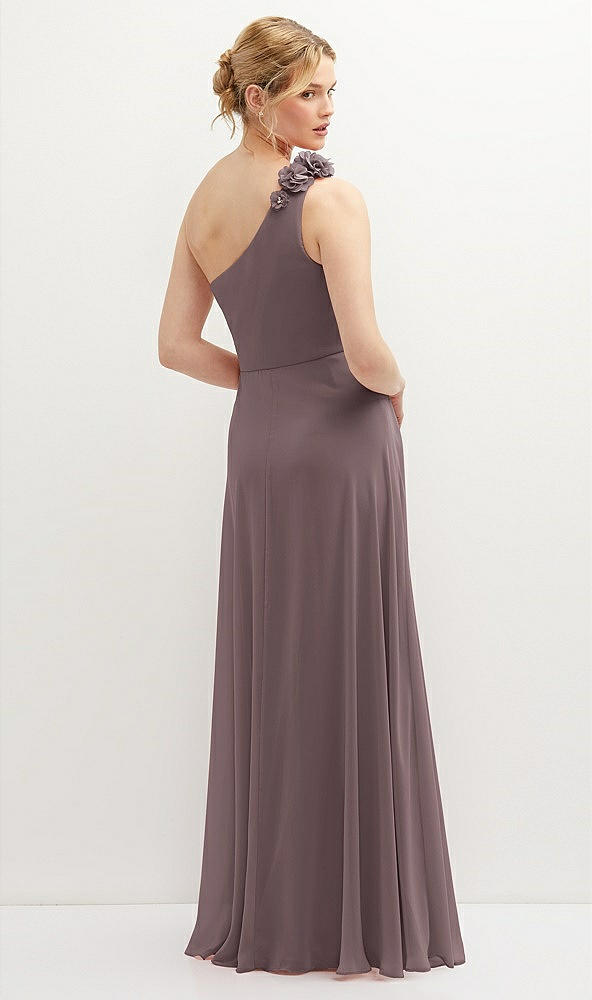 Back View - French Truffle Handworked Flower Trimmed One-Shoulder Chiffon Maxi Dress