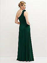 Rear View Thumbnail - Hunter Green Handworked Flower Trimmed One-Shoulder Chiffon Maxi Dress