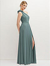 Side View Thumbnail - Icelandic Handworked Flower Trimmed One-Shoulder Chiffon Maxi Dress