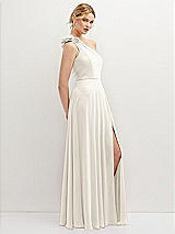 Side View Thumbnail - Ivory Handworked Flower Trimmed One-Shoulder Chiffon Maxi Dress