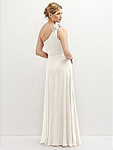 Rear View Thumbnail - Ivory Handworked Flower Trimmed One-Shoulder Chiffon Maxi Dress