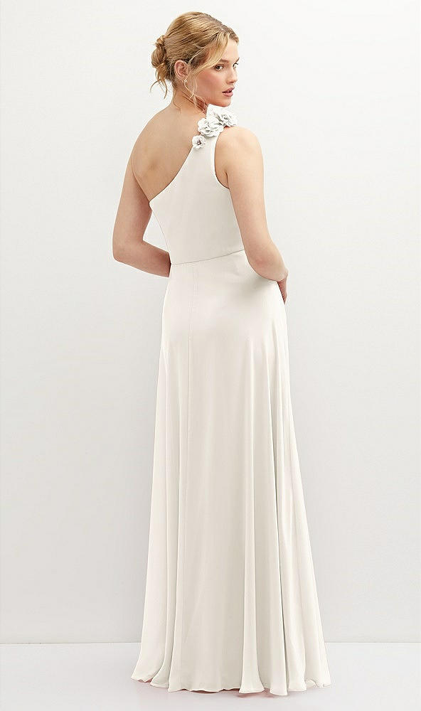 Back View - Ivory Handworked Flower Trimmed One-Shoulder Chiffon Maxi Dress