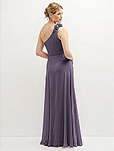 Rear View Thumbnail - Lavender Handworked Flower Trimmed One-Shoulder Chiffon Maxi Dress