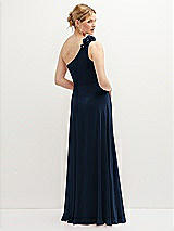 Rear View Thumbnail - Midnight Navy Handworked Flower Trimmed One-Shoulder Chiffon Maxi Dress