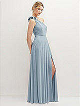 Side View Thumbnail - Mist Handworked Flower Trimmed One-Shoulder Chiffon Maxi Dress