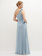 Rear View Thumbnail - Mist Handworked Flower Trimmed One-Shoulder Chiffon Maxi Dress